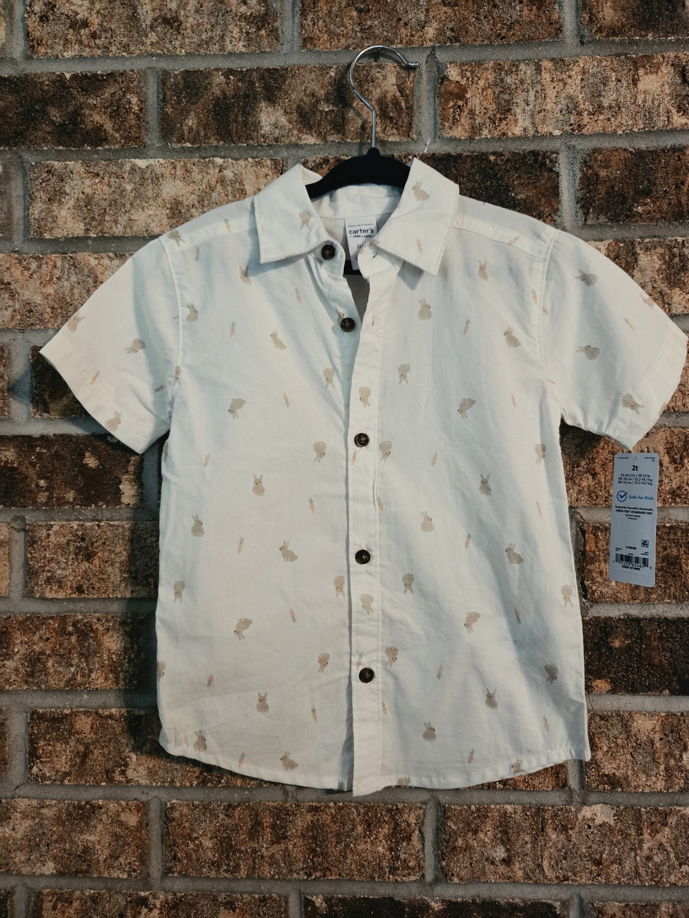 Carter's White Short-Sleeve Button-Down Shirt - Bunny Print